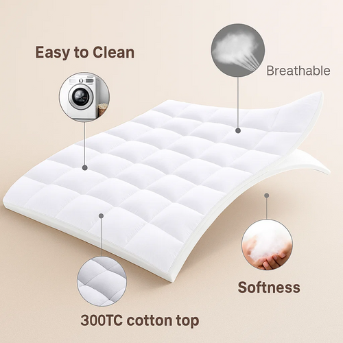 Restova Cooling Mattress Topper – Plush Breathable Mattress Pad for Back Pain Relief & Hot Sleepers