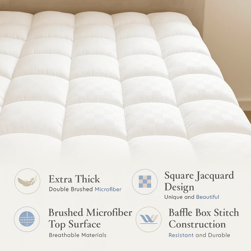 Restova Cooling Mattress Topper – Plush Breathable Mattress Pad for Back Pain Relief & Hot Sleepers