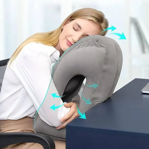 Restova Inflatable Travel Neck Pillow – Airplane Headrest Pillow for Long Flights & Neck Support