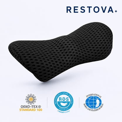 Restova Lumbar Support Pillow for Lower Back Pain Relief – Ergonomic Memory Foam Back Cushion