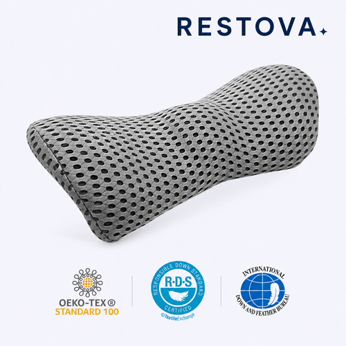 Restova Lumbar Support Pillow for Lower Back Pain Relief – Ergonomic Memory Foam Back Cushion