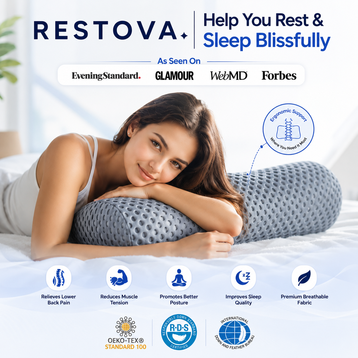 Restova Full Body Pillow for Side Sleepers – Long Pregnancy & Back Support Pillow for Adults
