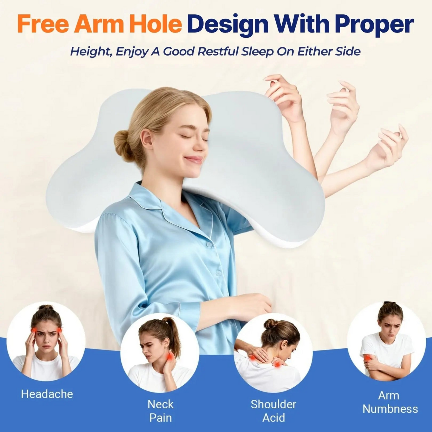 Restova Side Sleeper Pillow with Arm Holes – Pressure Relief Pillow for Shoulder Pain & Better Sleep