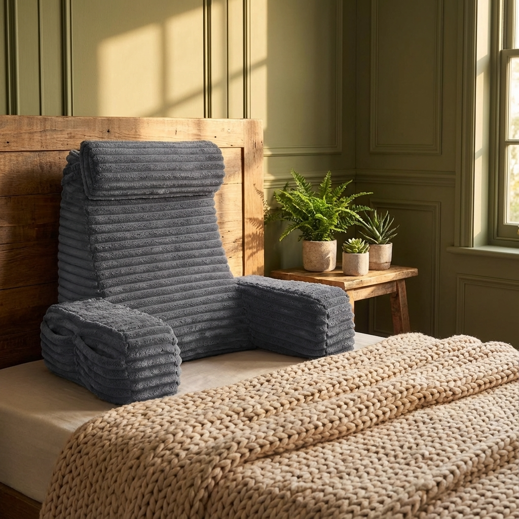 Restova Reading Pillow with Arms & Adjustable Headrest – Back Support Pillow for Sitting Up in Bed
