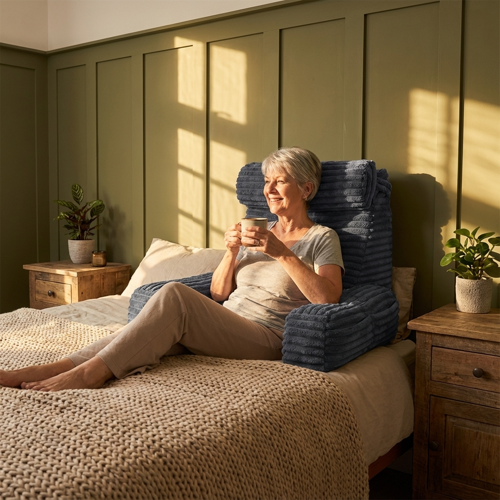 Restova Reading Pillow with Arms & Adjustable Headrest – Back Support Pillow for Sitting Up in Bed