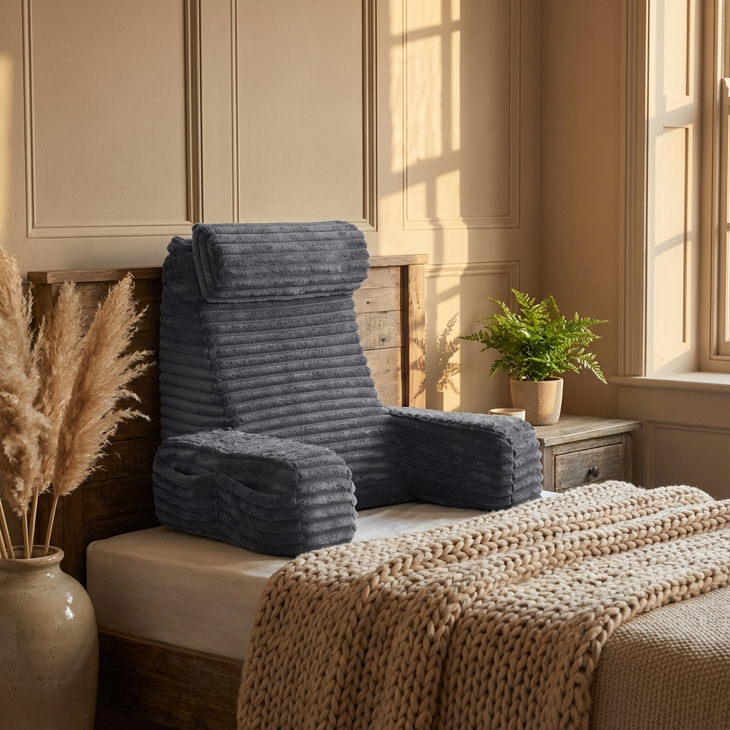 Restova Reading Pillow with Arms & Adjustable Headrest – Back Support Pillow for Sitting Up in Bed