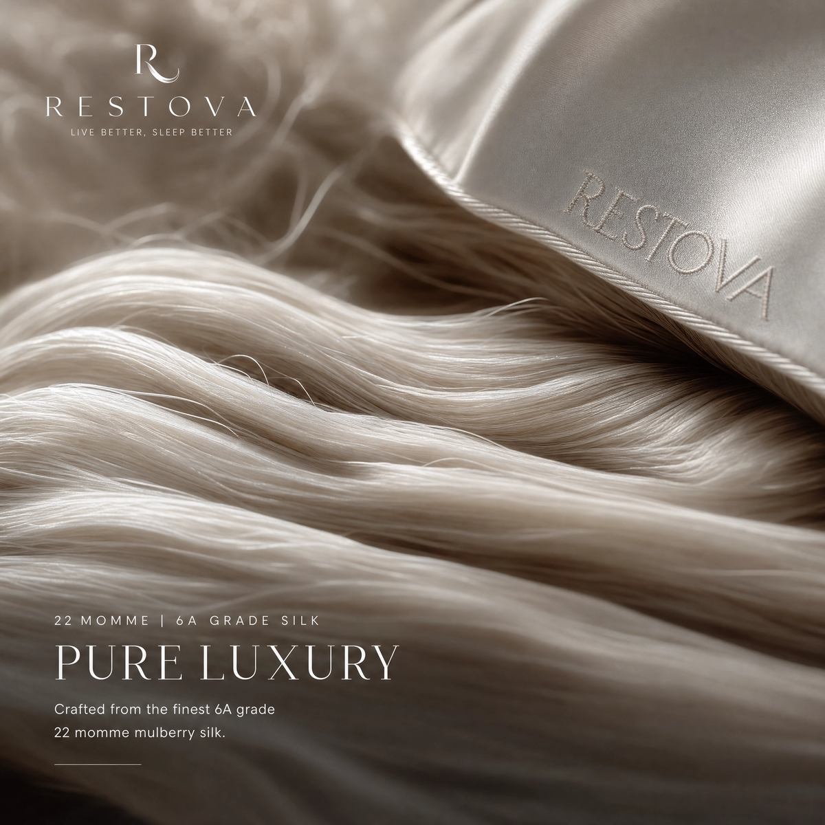 Restova Mulberry Silk Pillowcase Set – Cooling Satin Silk Pillow Covers for Hair & Skin (2 Pack)